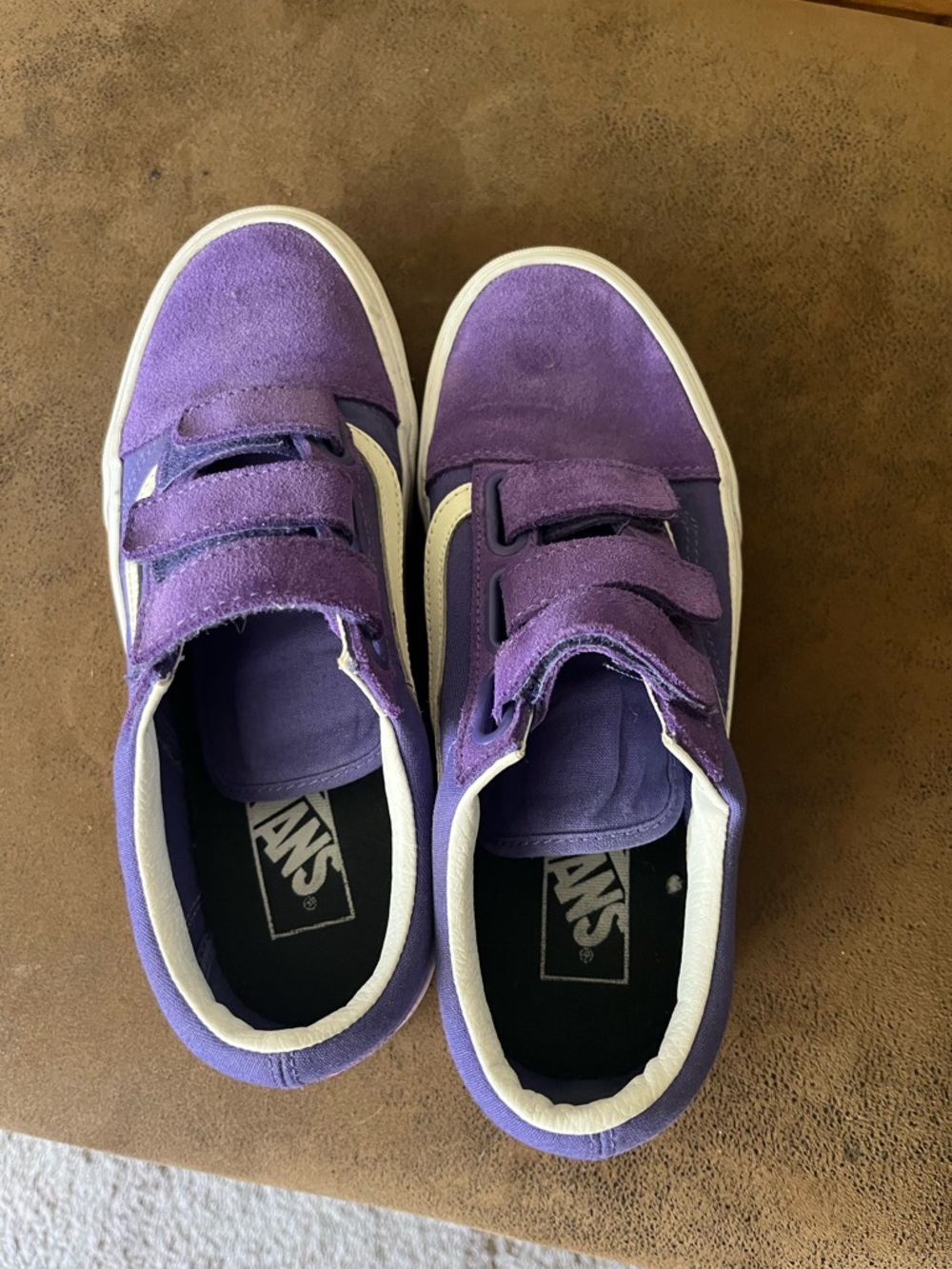 Purple Suede Low-Top Vans Sneakers with Rainbow Platform - Picture 3 of 4